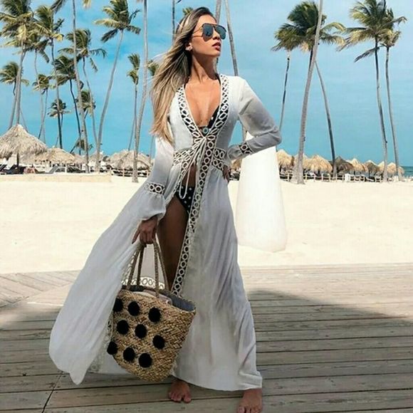 Other - Crochet White Knitted Beach Cover up dress Tu